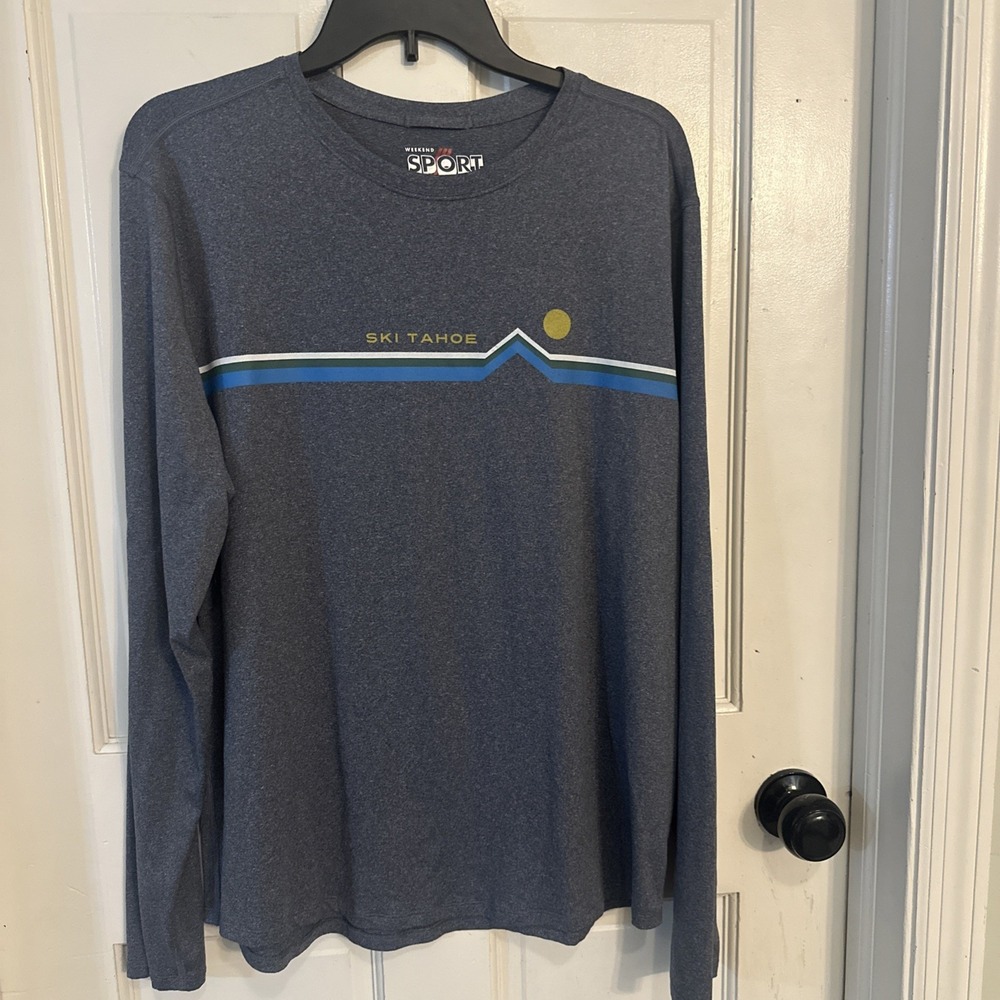 Marine Layer Long Sleeve Sport Crew Graphic Long SleeveTee Ski Tahoe Blue Sz M/L